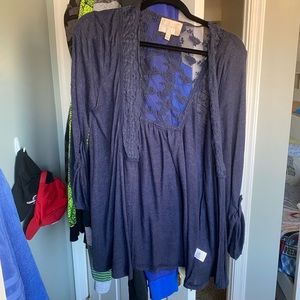 Navy blue sweater with lace design